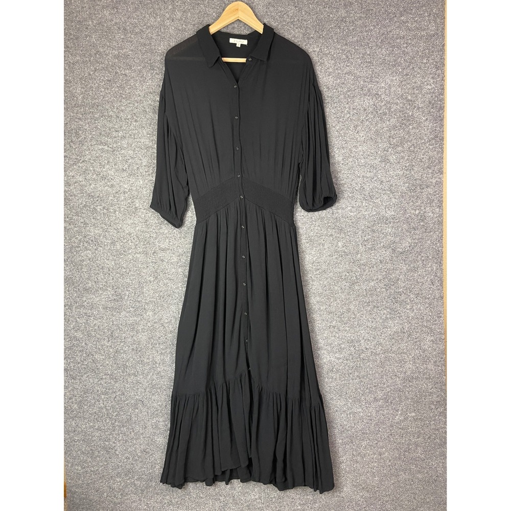 Z SUPPLY Maxi Dress Womens M Black Smocked Waist Button Front Tiered